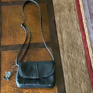 Black Soft Leather Multi Pocket Adjustable Strap Purse Handbag Lightweight Small
